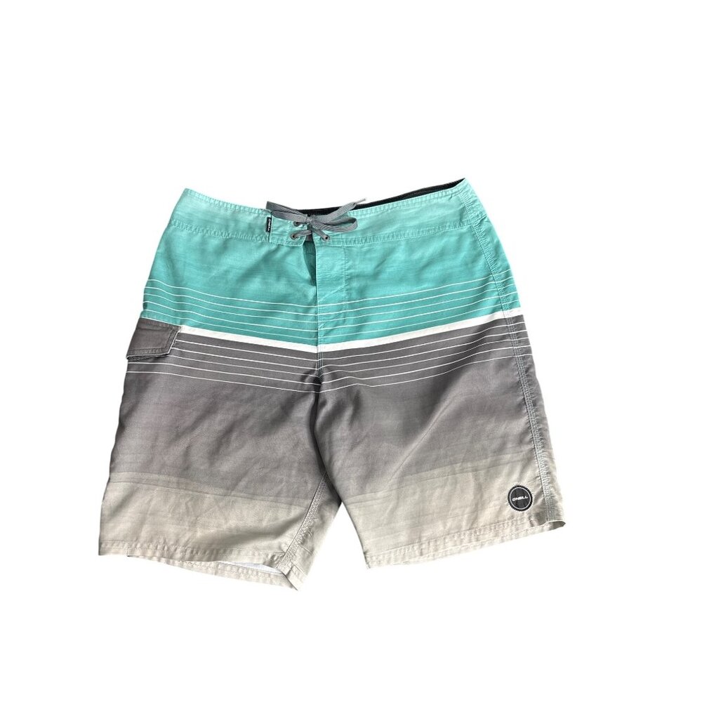O'Neill Men's Gray/Turquoise Stripe Cargo Board Shorts Size 34 - Picture 1 of 8